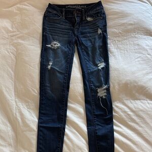 American Eagle Outfitters Women's Ripped Dark Blue Skinny Jeans